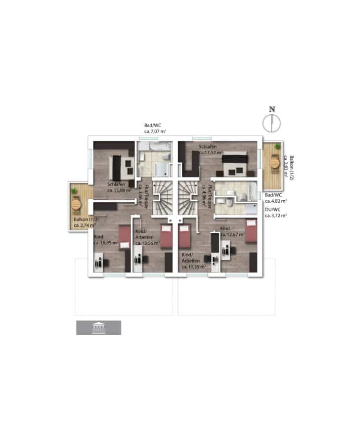 Moderne Neubau Doppelhaushälften mit Ausbaureserve, fußläufig zum Ortskern sowie zum Chiemsee - Grundrissverianten OG