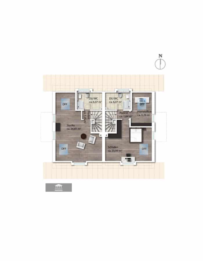 Moderne Neubau Doppelhaushälften mit Ausbaureserve, fußläufig zum Ortskern sowie zum Chiemsee - Ausbaufähiges DG in zwei Varianten