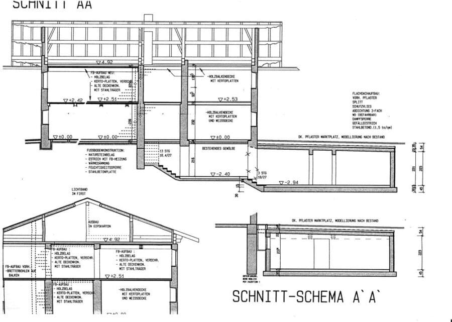 VERKAUFT August 2017 - Denkmalgeschütztes Wohn- und Geschäftshaus in Prien am Chiemsee - Plan-Querschnitt