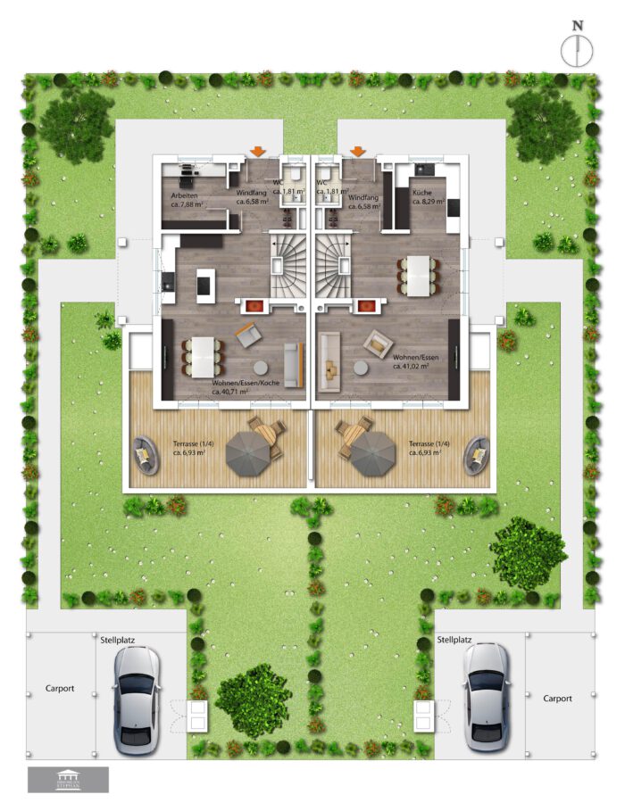 Moderne Neubau Doppelhaushälften mit Ausbaureserve, fußläufig zum Ortskern sowie zum Chiemsee - Grundriss EG Variante 2+3