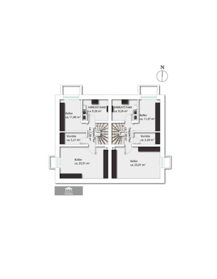 Moderne Neubau Doppelhaushälften mit Ausbaureserve, fußläufig zum Ortskern sowie zum Chiemsee - Grundriss KG