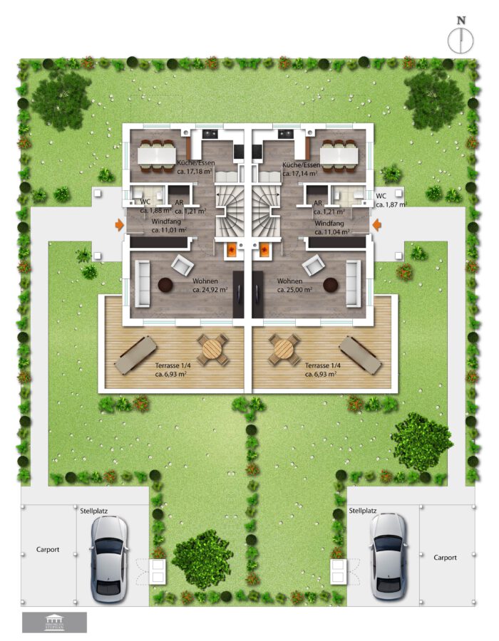 Moderne Neubau Doppelhaushälften mit Ausbaureserve, fußläufig zum Ortskern sowie zum Chiemsee - Grundriss EG Variante 1