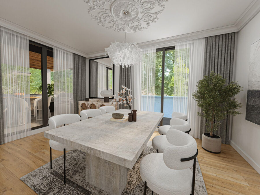 Penthouse in absolut ruhiger und elitärer Lage umgeben von altem Baumbestand - Esszimmer visualisiert