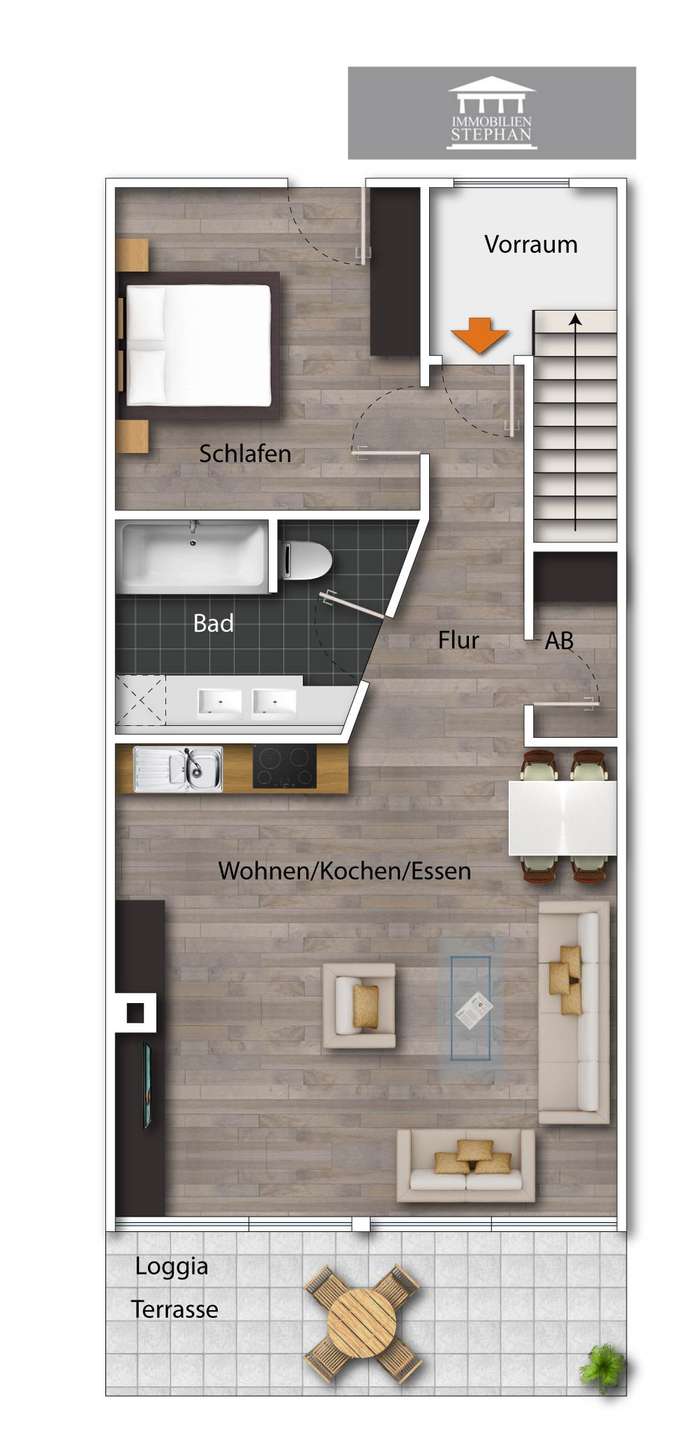 GRUNDRISS EG MÖBILIERT